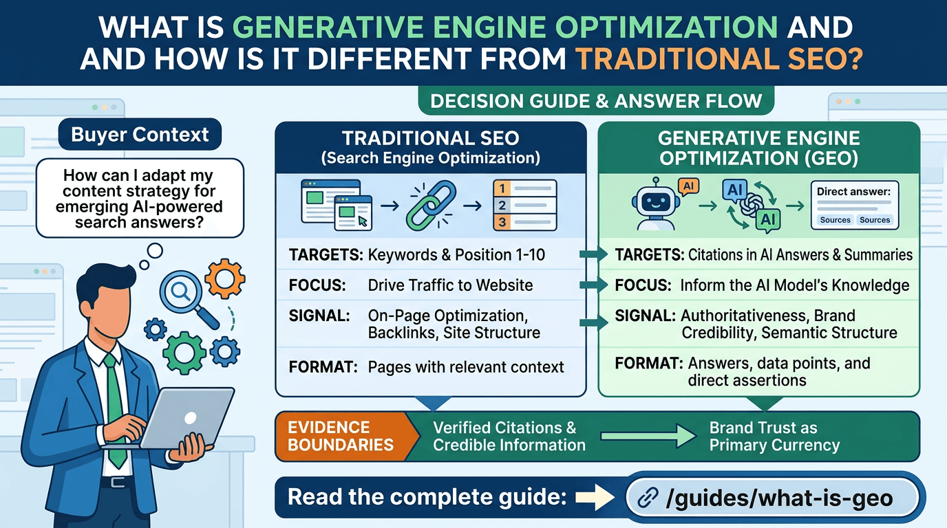 SEO agency owner reviewing GEO education for What is generative engine optimization and how is it different from traditional SEO?