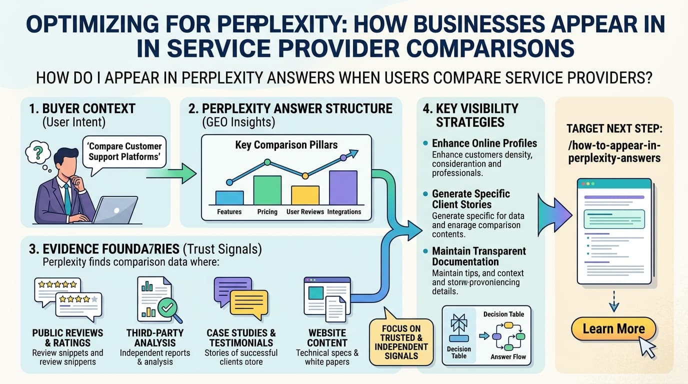 professional services owner reviewing Platform-specific AI visibility for How do I appear in Perplexity answers when users compare service providers?