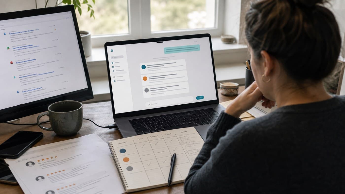 Business buyer comparing traditional search results with an AI-generated provider shortlist